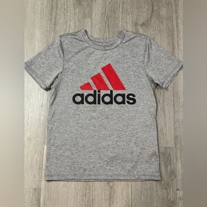 Adidas Boys Gray Red Logo Short Sleeve Shirt Size Small 8